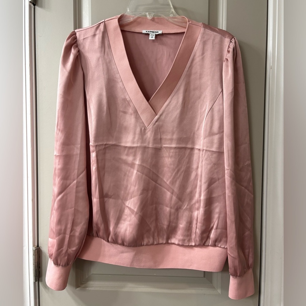 Express Pink Satin V-Neck Blouse